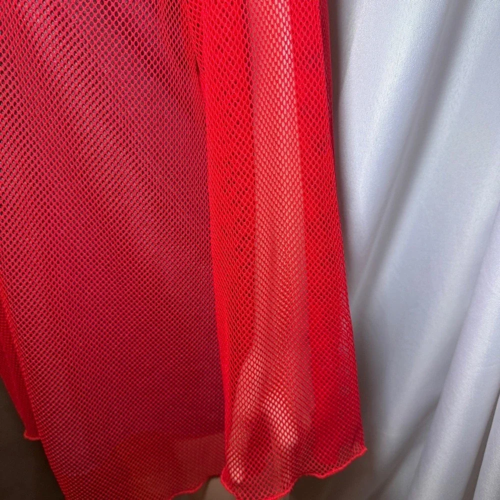 Savage X‎ Fenty Women's M/L Red Glossy Flossy Fishnet Robe Sexy Romantic